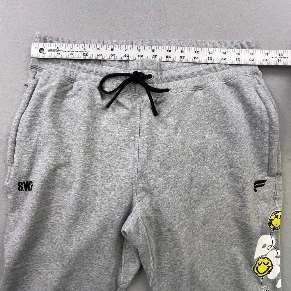 Fabletics The Year Round Terry Jogger Sweatpants Mens XL Gray Smiley Face